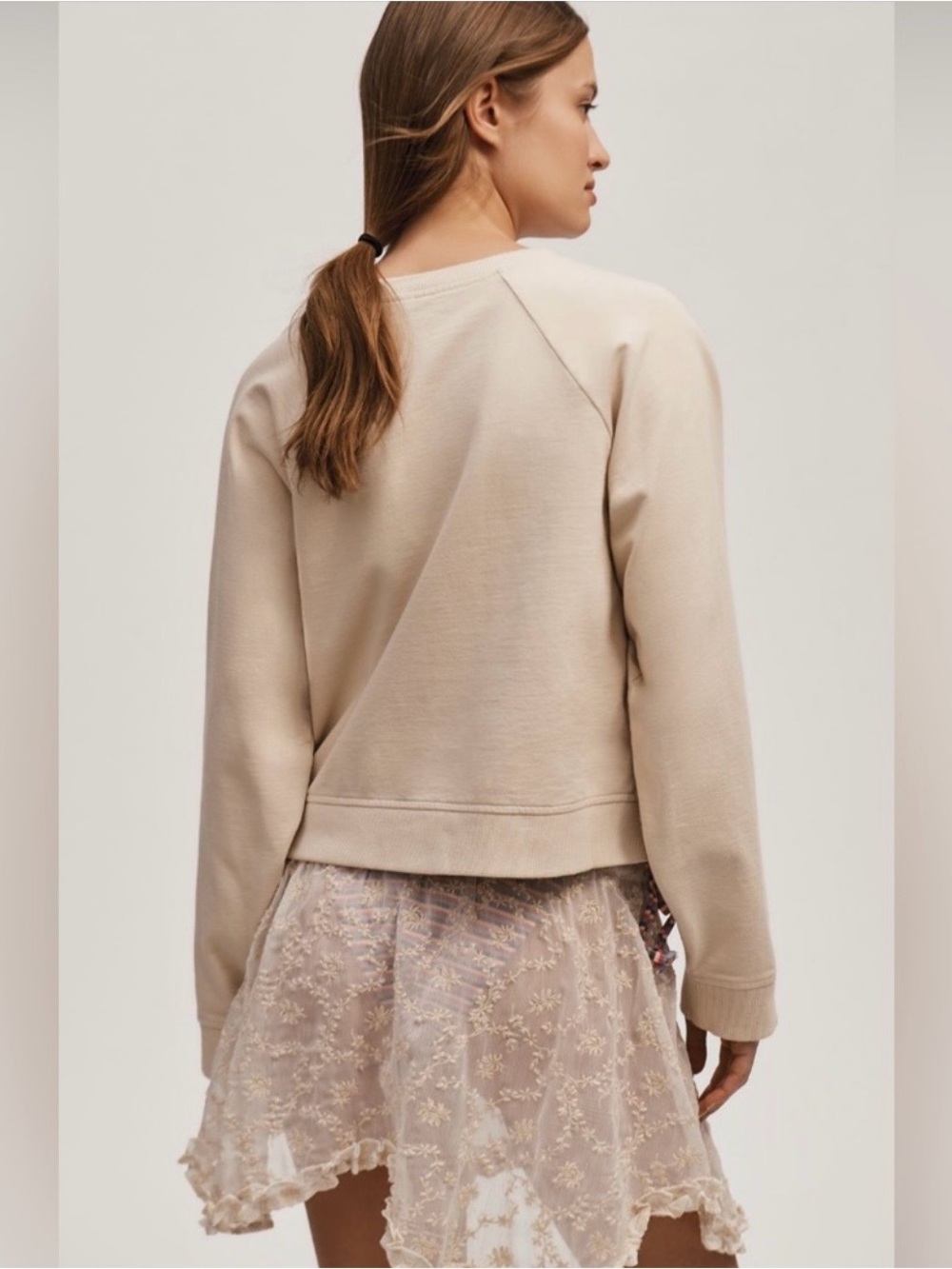 Anthropologie Cream Embroidered Floral Crewneck Sweatshirt - Picture 3 of 8